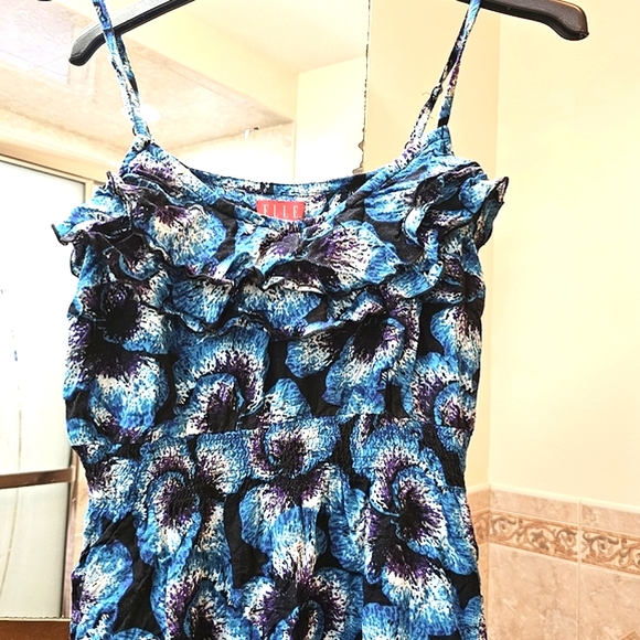 Elle Women's Ruffled Double Layered Turquoise Floral Print Strapless Mini Dress - Picture 4 of 11